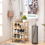 viewcare Small Shoe Rack, 4-Tier Rack for Entryway, Bamboo Wood Shoe Shelf for Closet & Hallway, Long 17 in | Beautiful | Fun