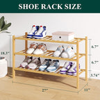 Smiry Bamboo Shoe Rack for Closet, 3 Tier Wooden Stackable Shoe Organizer, Free Standing Shoes Storage Shelf for Entryway, Fr