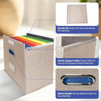 Letter Size File Organizer Box with Lid – Durable Oxford Fabric Document Storage Box, Sturdy Cardboard Support, Portable Offi