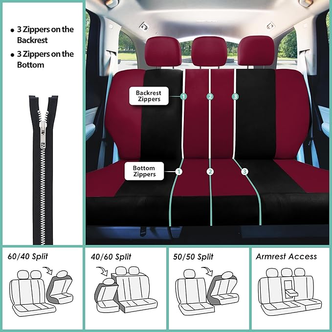 FH Group Light & Breezy Cloth Car Seat Covers, 7 Seater Three Row Set- Airbag & Split Ready -Universal for Cars Trucks and SU
