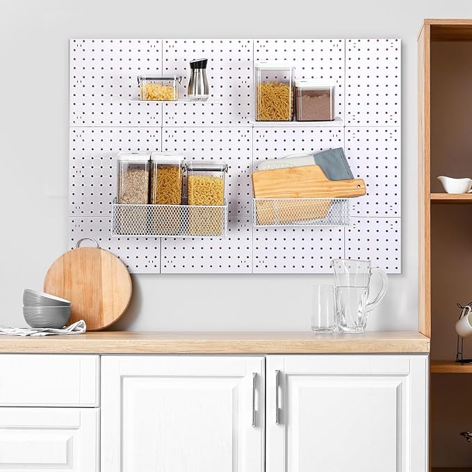 Hicarer 8 Pack Pegboard Baskets and Peg Board Racks Set, Pegboard Hooks, Square Style Wire Shelf Baskets, for Organize Tools,