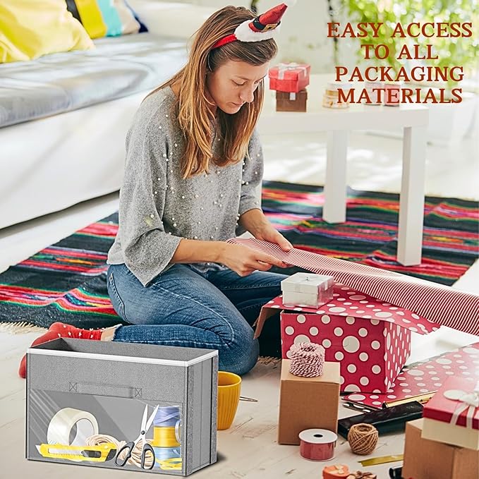 Light Grey Over Door Wrapping Paper Organizer Storage with 3 Removable Drawers & Side Pockets –Dual Use Design with Elastic S