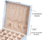 Frebeauty Earring Organizer Classic Jewelry Box 50 Slots Double Layer Jewelry Storage Case with 6 Necklace Hook and Bracelet 