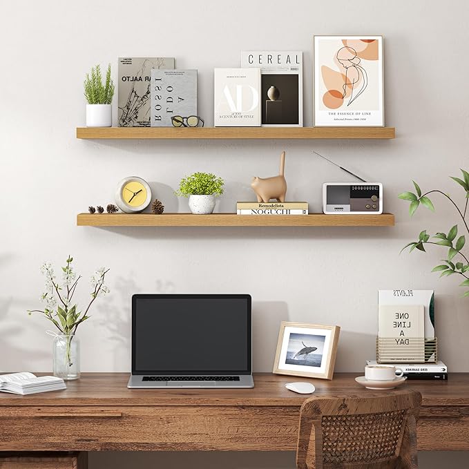 Heimlove 36 Inch Floating Shelves for Wall,Mounted Storage & Display Wood Shelves with Invisible Brackets,Hanging Shelf for B