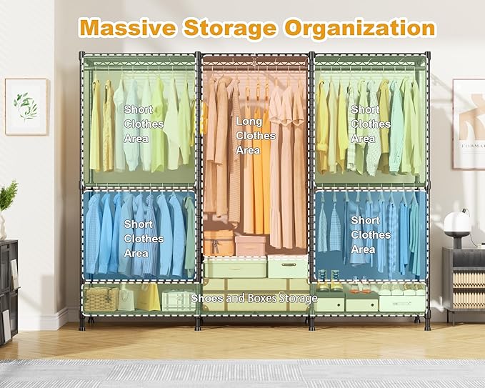ULIFHOME E14C Pro Heavy Duty Closet Organizer System，Freestanding Clothing Racks for Hanging Clothes，Adjustable Garment Rack 