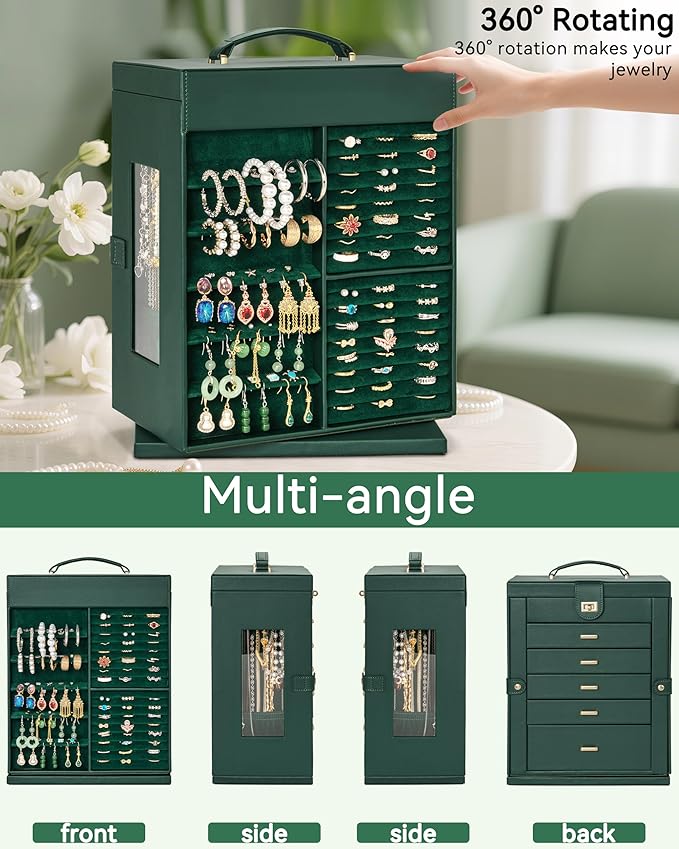AKOZLIN 360° Rotating Jewelry Box 6-Tier Organizer Functional Jewelry Storage Case for Women Girls Ring Necklace Earring Brac