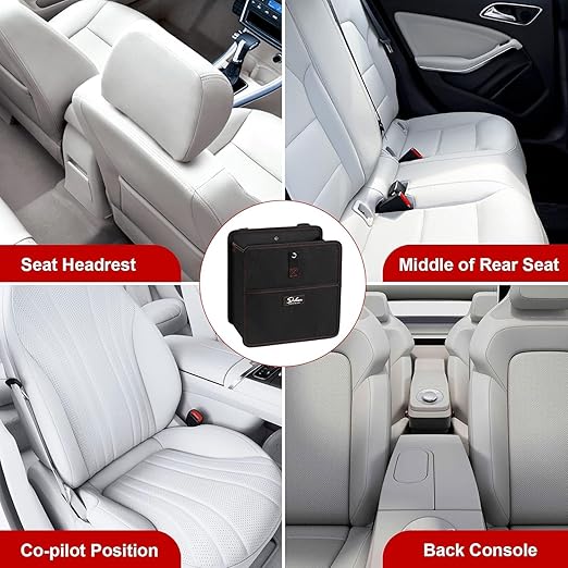 Simple Deluxe Car Trash Can, Leak-Proof Car Garbage Can with Cokkapsible Adjustable Straps, Portable and Trash Bag with Storage Pockets, 3 Gallon, Black
