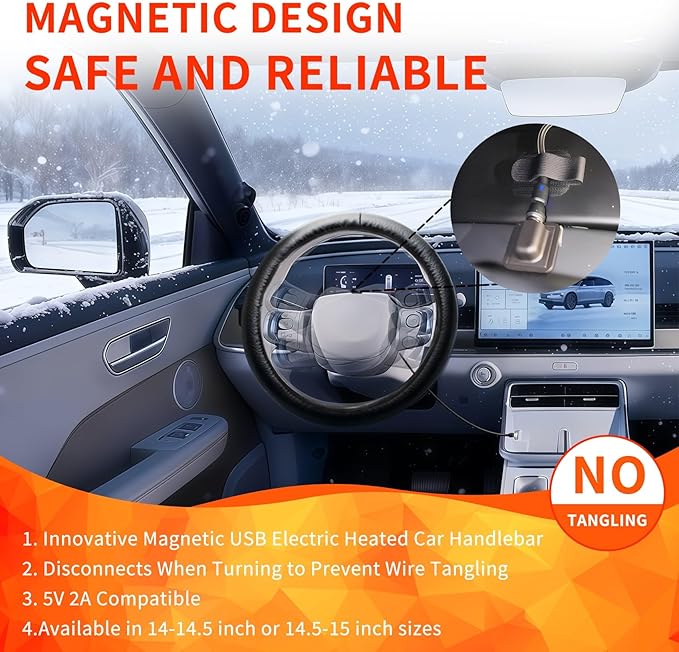 Heated Steering Wheel Cover - 2025 New USB 14.5-15.5" Car Steering Wheel Cover Warmer, Rapid Heating Universal fit for Vehicles, Trucks, SUVs Black 14.5-15in
