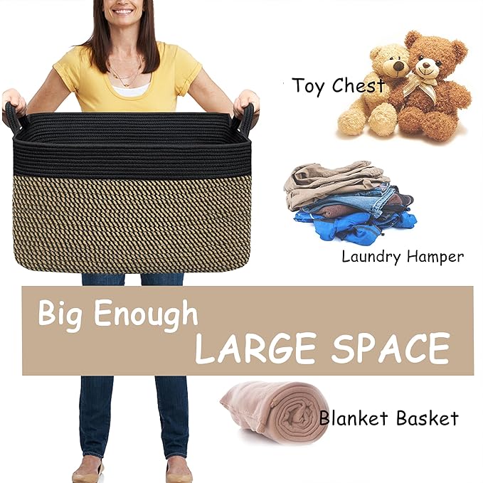 COMFY-HOMI Large Rectangular Blanket , Cotton Rope Woven for Storage, LaundryHamper, Storage ,Toy Organizing Bin with Handle,