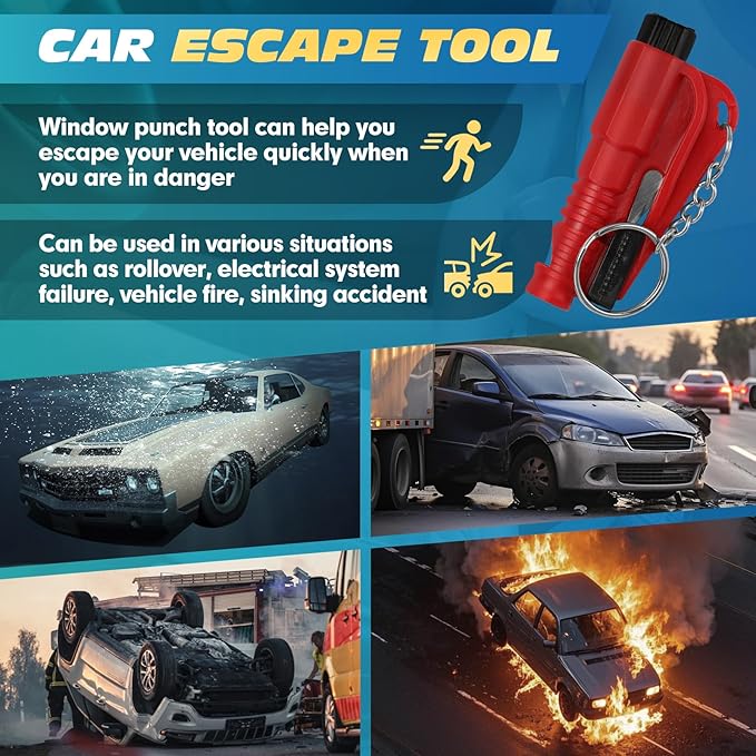 NINEMAX Car Window Breaker Seatbelt Cutter, Pack of 8 Glass Breaker Keychain, 3 In 1 Car Escape Tool Safety Emergency Hammer 