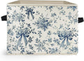 Chinoiserie Bow Floral Storage Box Bins, Blue and White Grandmillennial Flower Collapsible Storage Basket Organizer for Bedro
