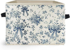 Chinoiserie Bow Floral Storage Box Bins, Blue and White Grandmillennial Flower Collapsible Storage Basket Organizer for Bedro