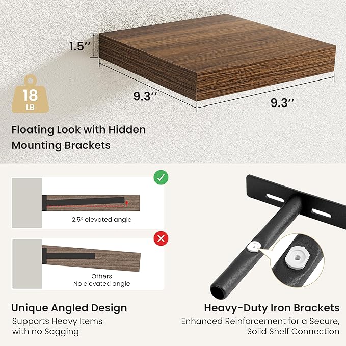 Fun Memories Rustic Wood Floating Shelves for Wall, Space-Saving Wall Mounted Shelves for Bathroom, Bedroom, Living Room and 