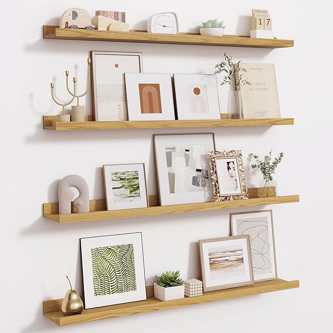 Fun Memories 36 Inch Floating Shelves for Wall - Wall Shelves with Lip Set of 4 - Nursery Bookshelf for Storage - Picture Led