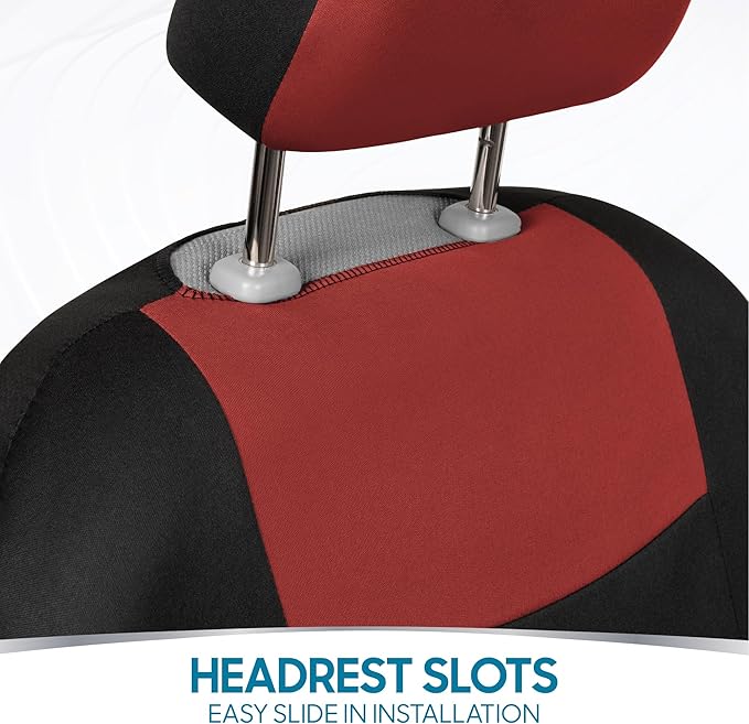 BDK PolyPro Car Seat Covers Full Set in Terracotta on Black, Front and Rear Split Bench Seat Covers for Cars, Easy to Install