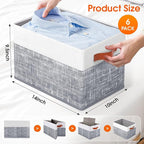Fab totes Collapsible Storage Baskets for Shelves,14"x10", 6 Pack Foldable Fabric Storage Bins with Double Leather Handles, L
