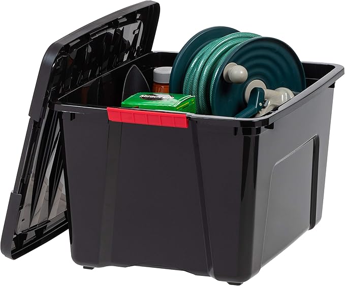 IRIS USA 40 Qt Stackable Plastic Storage Bins with Lids, 6 Pack - BPA-Free, Made in USA - Garage Organizing Solution, Latches