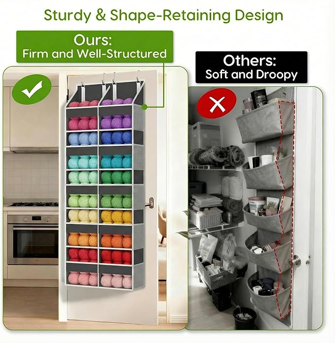 Unjumbly 5 Tiers Over The Door Hanging Yarn Storage Organizer, Hanging Door Organizer for Knitting and Crochet Supplies, Back
