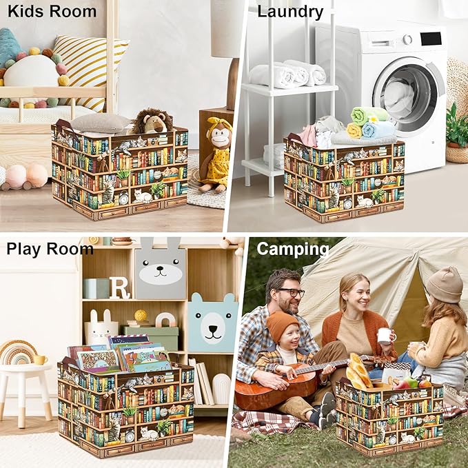 Clastyle Cat Book Shelf Basket for Reading Room Collapsible Toy Gift Kid Storage Basket Baby Clothes Organizer Nursery Bin