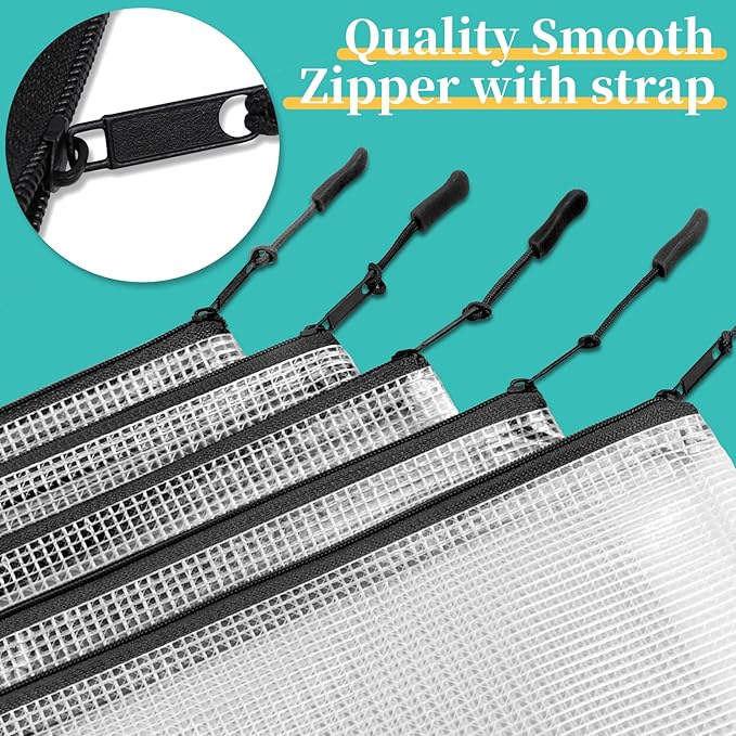 A5 Mesh Zipper Pouch, 24 Pack 9.4" x 6.9" Plastic Zipper Pouches for Organizing, Multipurpose Waterproof Zipper Bags for Trav