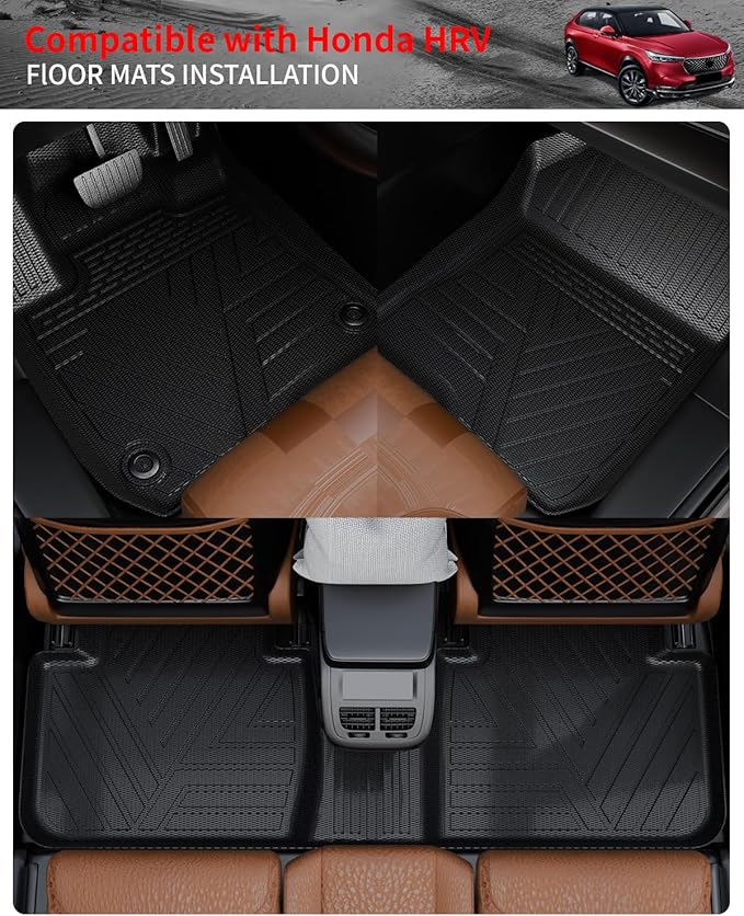 Floor Mats Compatible with 2023 2024 2025 2026 Honda HRV Trunk Mat Cargo Liner Cargo Mat Trunk Liner TPE Back Seat Cover Protector 2024 HR-V Accessories (Trunk Mat+Backrest Mats+Floor Mats)