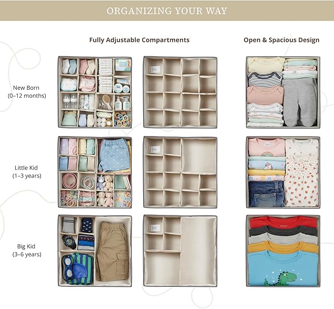 DECOMOMO Drawer Organizer for Baby – Clothes Organizer & Storage Dividers for Nursery, Storage Bins for Underwear, Bra, Socks