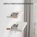 Dreamland 32" Floating Shelves for Wall, 12" Deep Thicker White Floating Shelves, Wall-Mounted Shelves for Bedroom, Living Ro