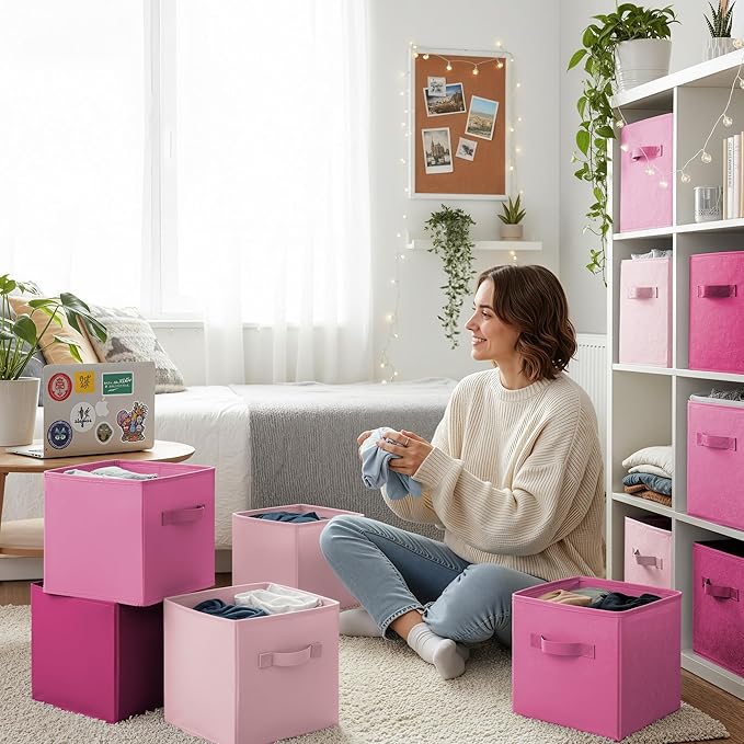 GRANNY SAYS 11 Inch Cube Storage Bins, Cube Storage Organizer, Fabric Collapsible Storage Bins with Handle, Storage Cubes for