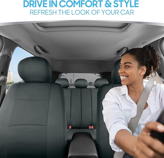 BDK PolyPro Car Seat Covers Full Set in Solid Charcoal – Front and Rear Split Bench Seat Covers for Cars, Easy to Install Car