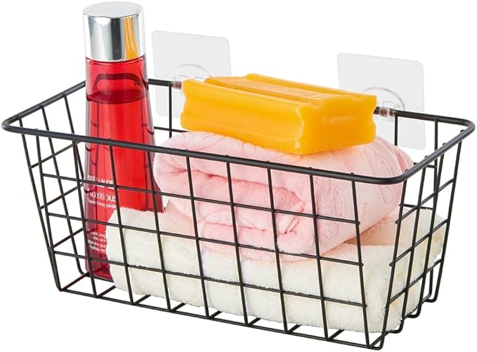 JUNCHU CHERRY 5 Pack Hanging Storage Basket, Bathroom Basket, Household Goods, with Traceless Tape, no Drilling, for Cabinet 