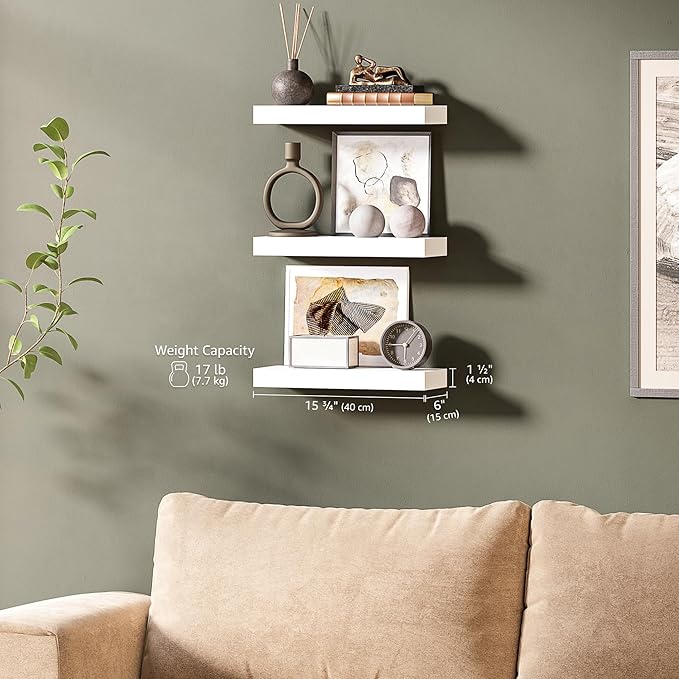 Ballucci Floating Shelves, 16" Wood Wall Shelf Set of 3, Invisible Brackets Floating Shelf for Wall Decor Living Room, Bathro
