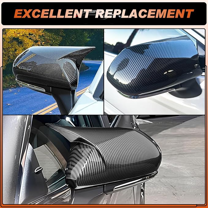 ACLONG Carbon Fiber Mirror Cover Caps Fit for Toyota Camry 2018 2019 2020 2021 2022 2023 2024 2025- Rearview Side Mirror Covers-Ox Horn Design, Left Driver Side & Right Passenger Side,1 Pair