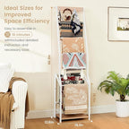 Pinzoveco Blanket Ladder, 7 Tier Blanket Ladders for The Living Room,Wooden Ladder Shelf with Hooks, 5.5ft Blanket Holder Rac