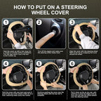 SEG Direct Steering Wheel Cover 14.5-15 inch (37-39 cm) Medium Size, Microfiber Leather, Non-Slip Comfortable Grip, Fits Cars