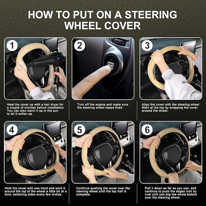SEG Direct Steering Wheel Cover 14.5-15 inch (37-39 cm) Medium Size, Microfiber Leather, Non-Slip Comfortable Grip, Fits Cars