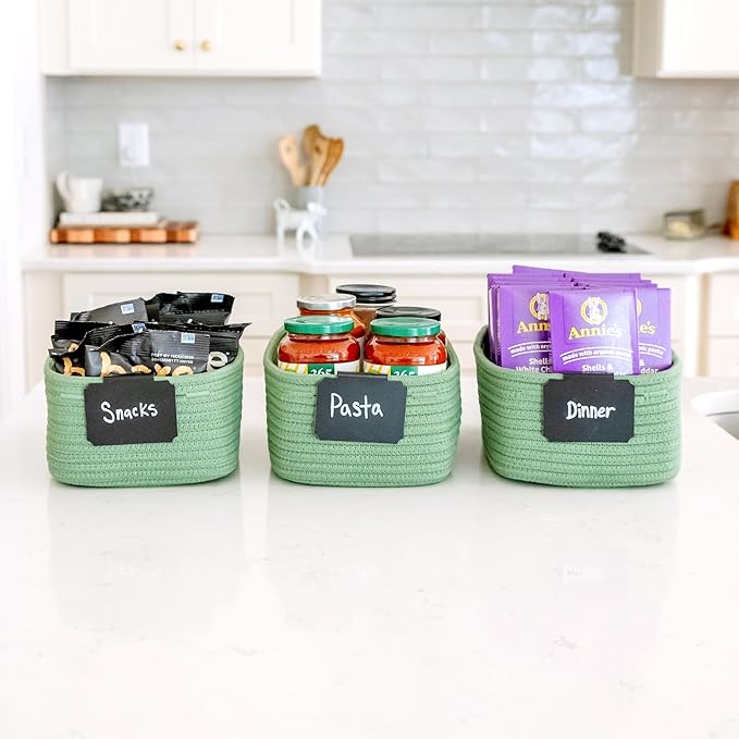 NaturalCozy 11.8"x8"x4.5” Rectangle Storage Baskets for Shelves 3 Pack | Cotton Rope Woven Small Baskets for Organizing | Sma