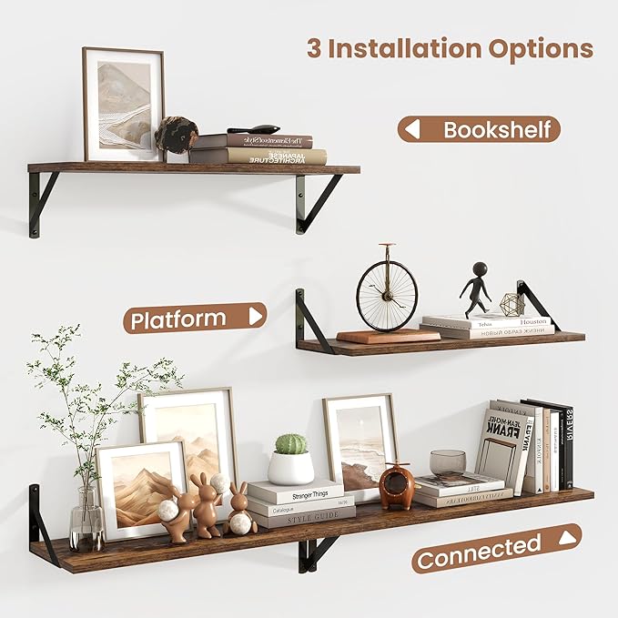Axeman Floating Shelves for Wall 24 Inch | 24W x 8D Rustic Floating Wall Shelves Set of 2 | 8 Inch Deep Wood Shelves for Bath