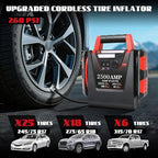 Jump Starter with Air Compressor,2500A Car Battery Jumper Starter 260 PSI Tire Inflator,6 in 1 Auto Lead-Acid Battery