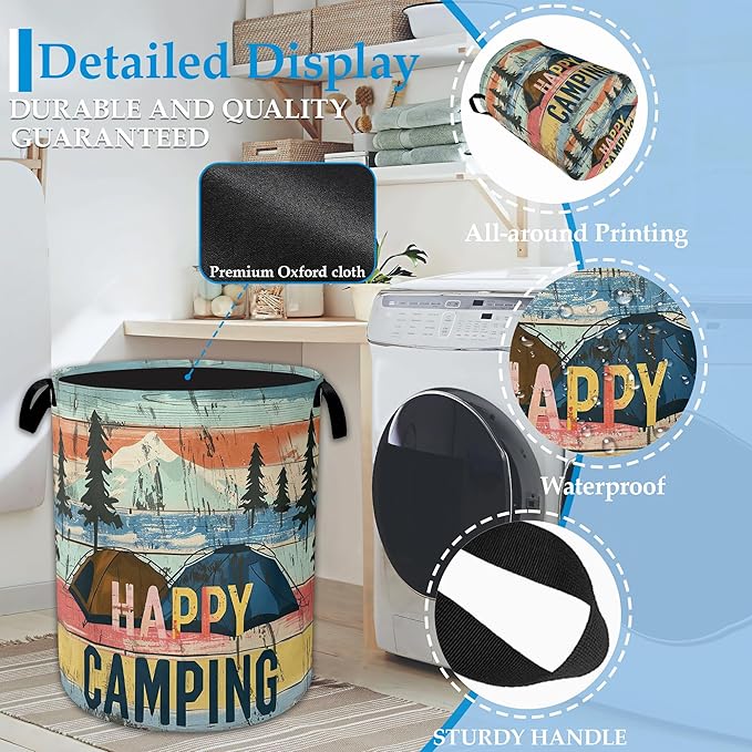 Happy Camping Laundry Basket Collapsible Laundry Hamper, Oxford Cloth Storage Bin for Room/Bathroom/Bedroom/Dormitories 16" X