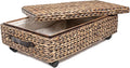 happimess BSK1006B 26.38" Chett Minimalist Hand-Woven Hyacinth/Wood Underbed Storage Bin with Wheels and Handles for Storage 