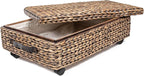 happimess BSK1006B 26.38" Chett Minimalist Hand-Woven Hyacinth/Wood Underbed Storage Bin with Wheels and Handles for Storage 