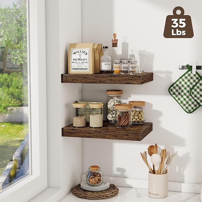 Fun Memories 12 Inch Deep Floating Shelves, 16 x 12 Wooden Wall Shelves, Extra Deeper & Thicker Rustic Wall Mounted Storage S