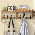 35'' Brown Coat Rack Wall Mount with Shelf, Solid Wood Coat and Key Hanger with 13 Metal Hooks, Farmhouse Wall Organizer for 