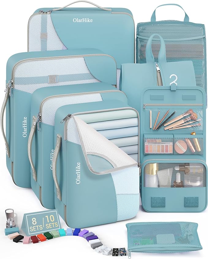 8 Set Packing Cubes for Travel, Gifts for Women Mom,Anti-Tearing Suitcase Organizer for Luggage with Shoe & Hanging Toiletry 