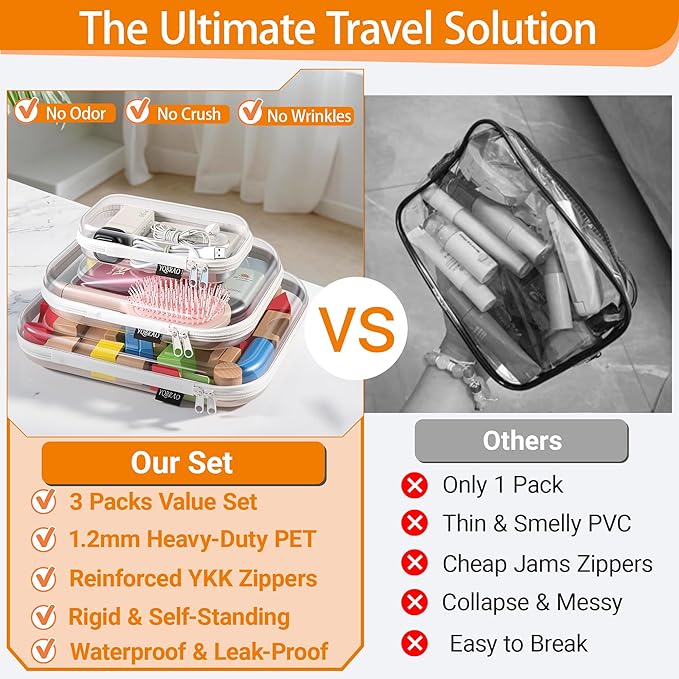 YQBRAO Hard Sided Clear Zipper Case for Storage- Professional-Grade Plastic Clear Zipper Pencil Case,Toy Storage Bins, Toilet