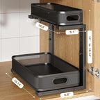 2 Pack 15.7IN-Depth Under Sink Organizer With Smooth Cylindrical Rail,2-Tier Pull Out Multi-Purpose Cabinet Storage for Bathr
