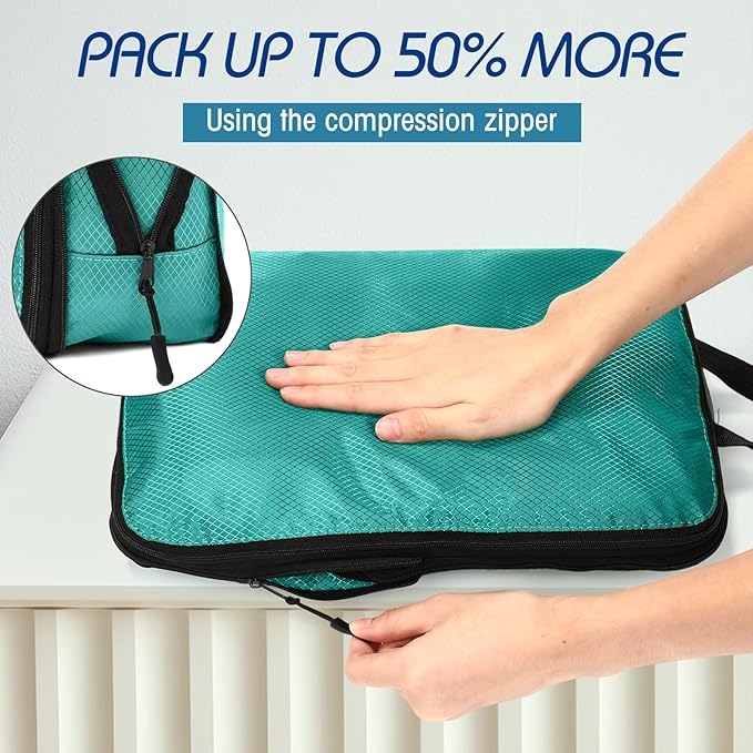5 Pack Compression Packing Cubes for Travel Space Saving Cubes Luggage Organizer for Suitcase(Blue,M)