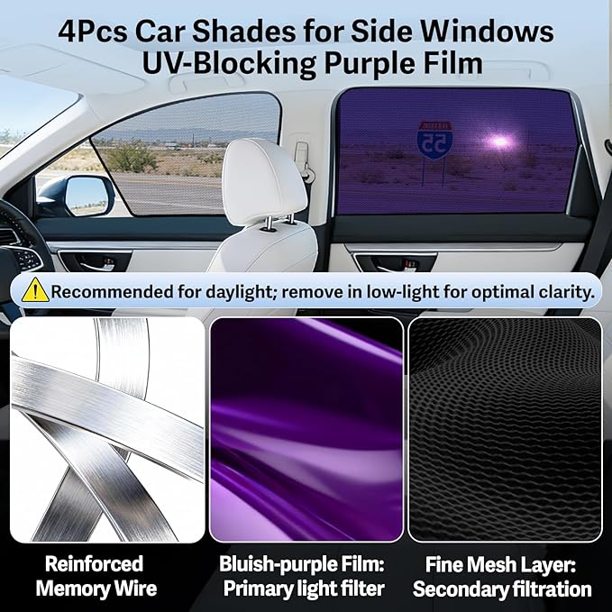 ZATOOTO Honda CRV Car Window Shades 4Pack | Clear for Safe Driving | Bluish-Purple for Passenger Comfort | UV Protection | Static Cling Side Window Sun Shade Blocker with Storage Bag | 2017-2022 |