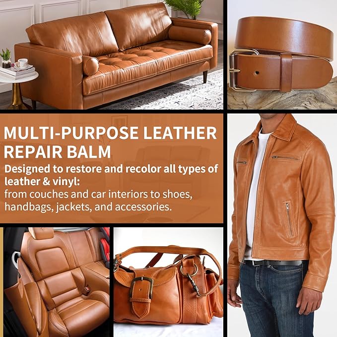 Leather Recoloring Balm and Scratch Repair Kit, Light Brown Leather Restorer for Couches, Furniture, Car Seats, Leather Paint