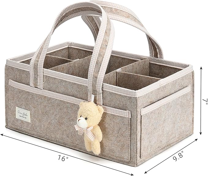 PeraBella Baby Diaper Caddy Organizer, XL Baby Basket Shower Gift Caddy, Portable Felt Changing Table Basket, Nursery Storage